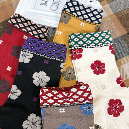 Women's Flower Pattern Crew Socks