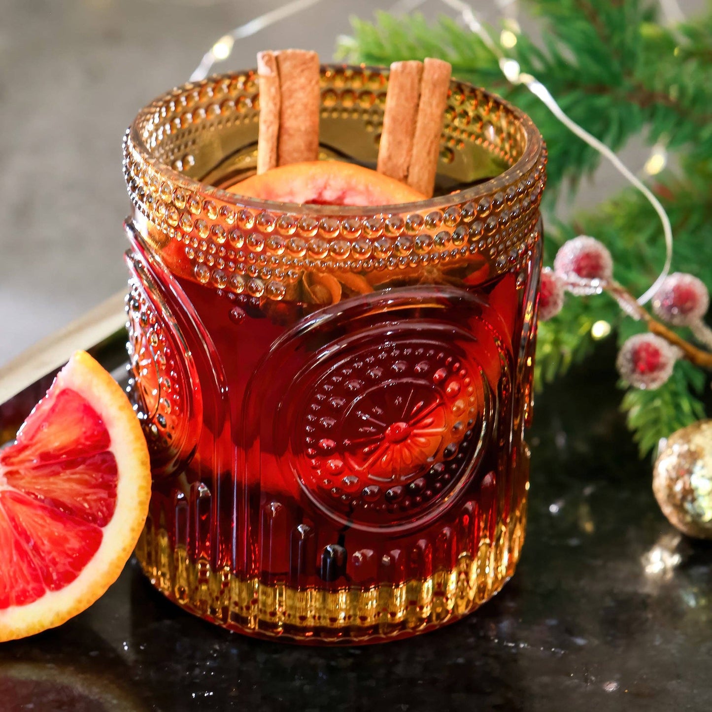 10 oz. Ribbed Retro Arch Floral Amber Drinking Glasses (Set