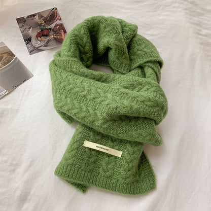 Avocado Green Wool Cable Knit Winter Scarf