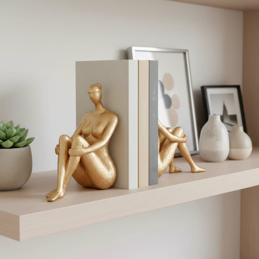Gold Resin Modern Lady Pair Bookend 8"