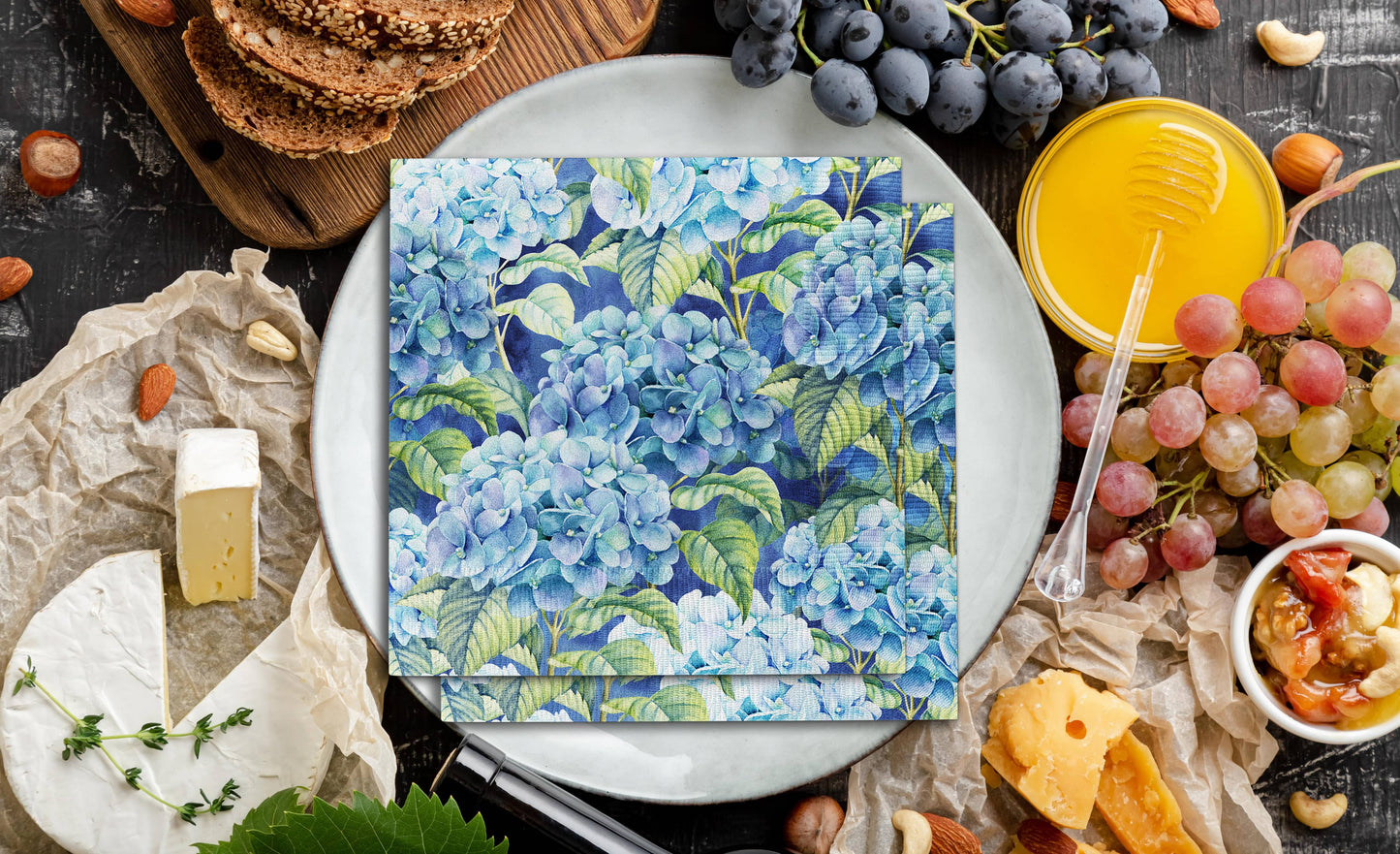 Blue Hydrangea Floral Paper Napkins