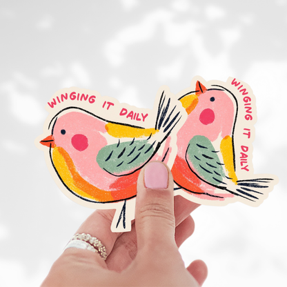 Winging It Daily Bird Sticker, Cute Colorful Bird Decal