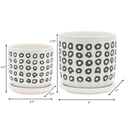 Black Ceramic Aztec Planters Two Sizes 5"/6".