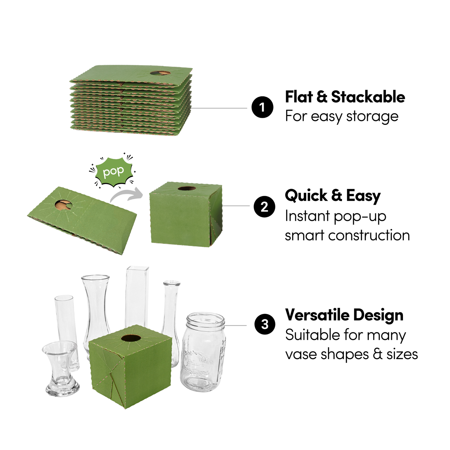 100PK - 5.5"L Pop Up Floral Delivery Box for Vase Transport