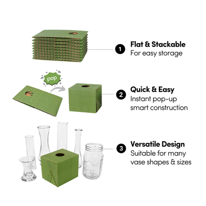 100PK - 5.5"L Pop Up Floral Delivery Box for Vase Transport