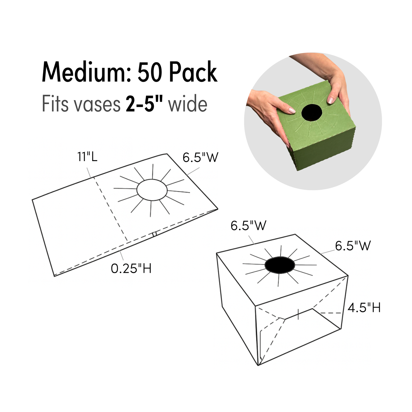 50PK - 6.5"L Pop Up Floral Delivery Box for Vase Transport