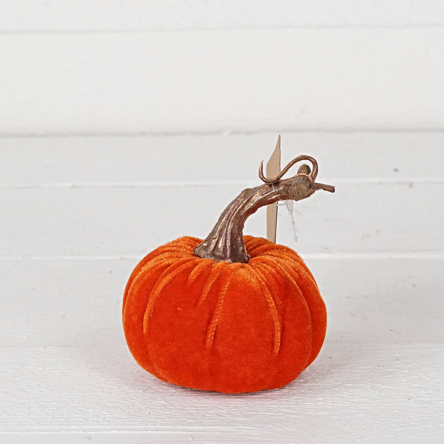 4" Orange Velvet Pumpkin with Golden Stem