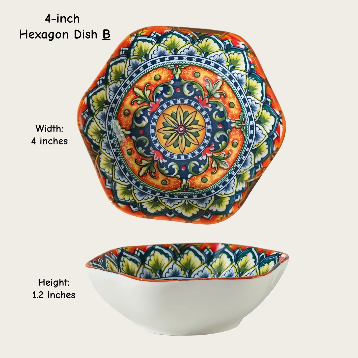 Moroccan Hexagon & Rose Ceramic Pinch Bowls (4-inch)