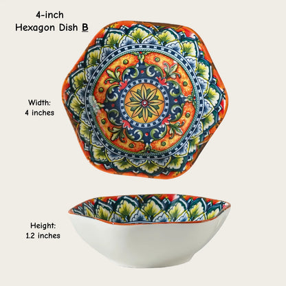 Moroccan Hexagon & Rose Ceramic Pinch Bowls (4-inch)