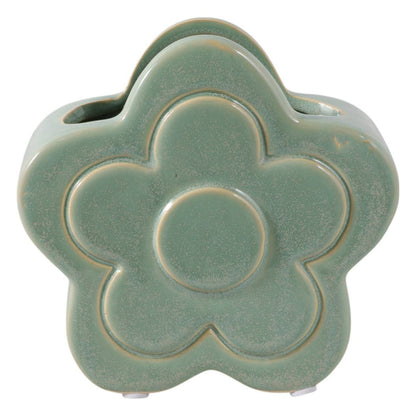 Green Ceramic Sculpted Flower Pencil Cup 6"