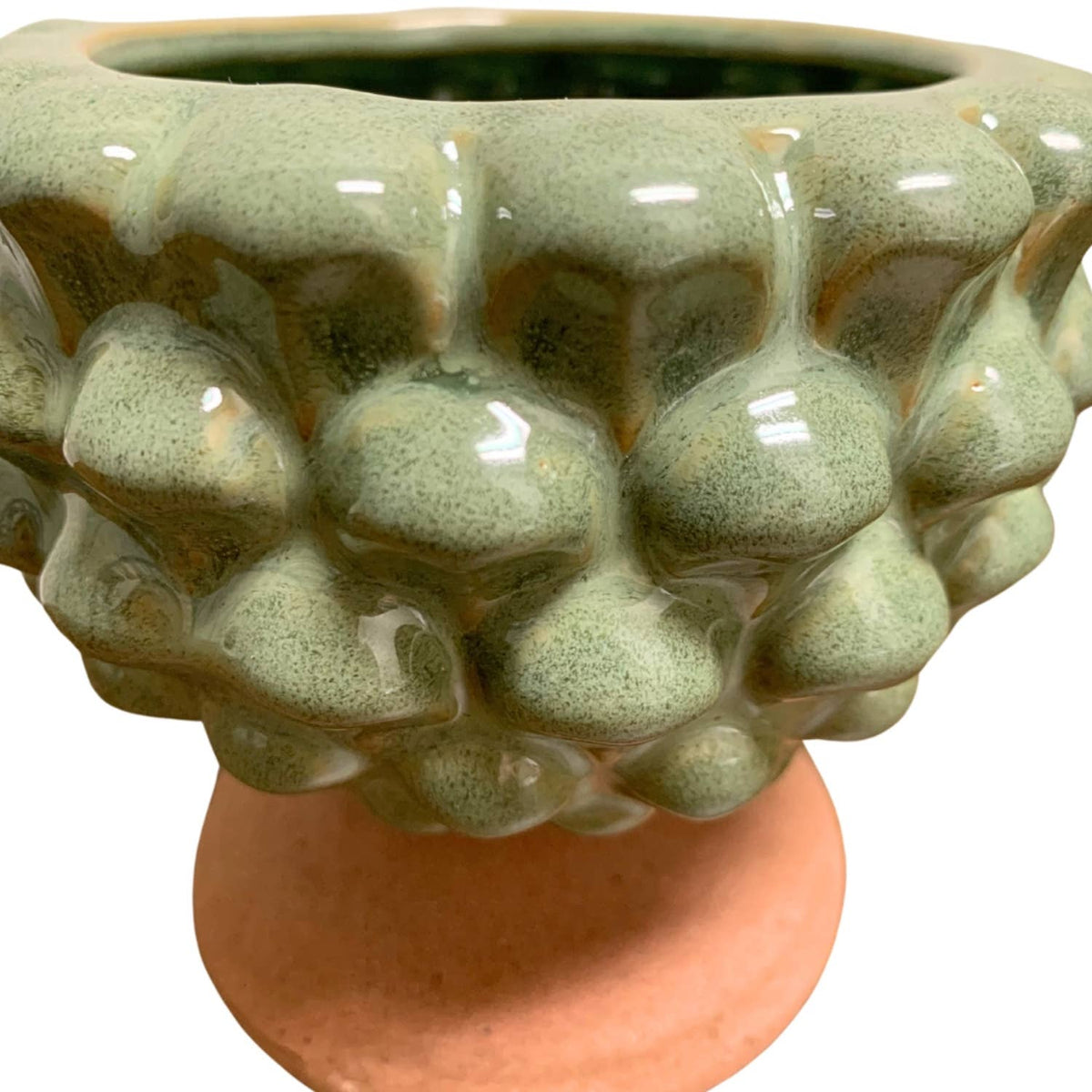 GREEN CERAMIC CANDLE HOLDER VASE 4"