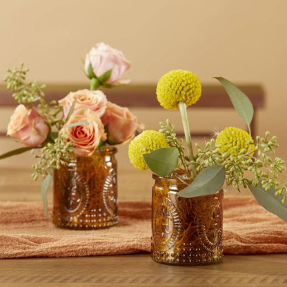 Vintage Amber Glass Tea Light Holder (Set of 4)