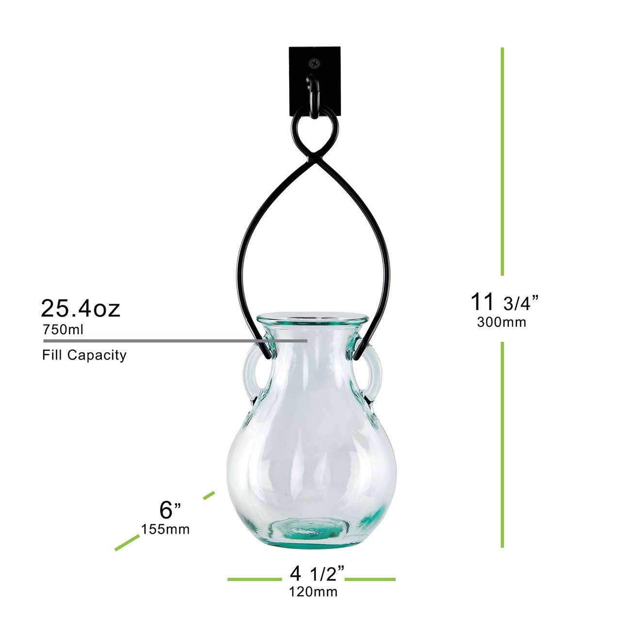 12" French Country Hanging Glass Vase & Wall Hook