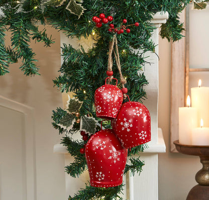 Falling Snowflake Red Metal Bells