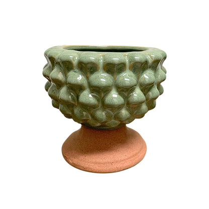 GREEN CERAMIC CANDLE HOLDER VASE 4"