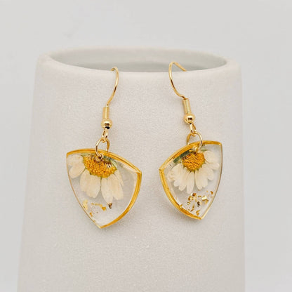 Genuine Dried Flower Pressed Daisy Dangle Earrings