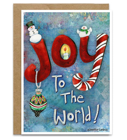 Joy World Greeting Card - Snowman Ornament & Bird Art