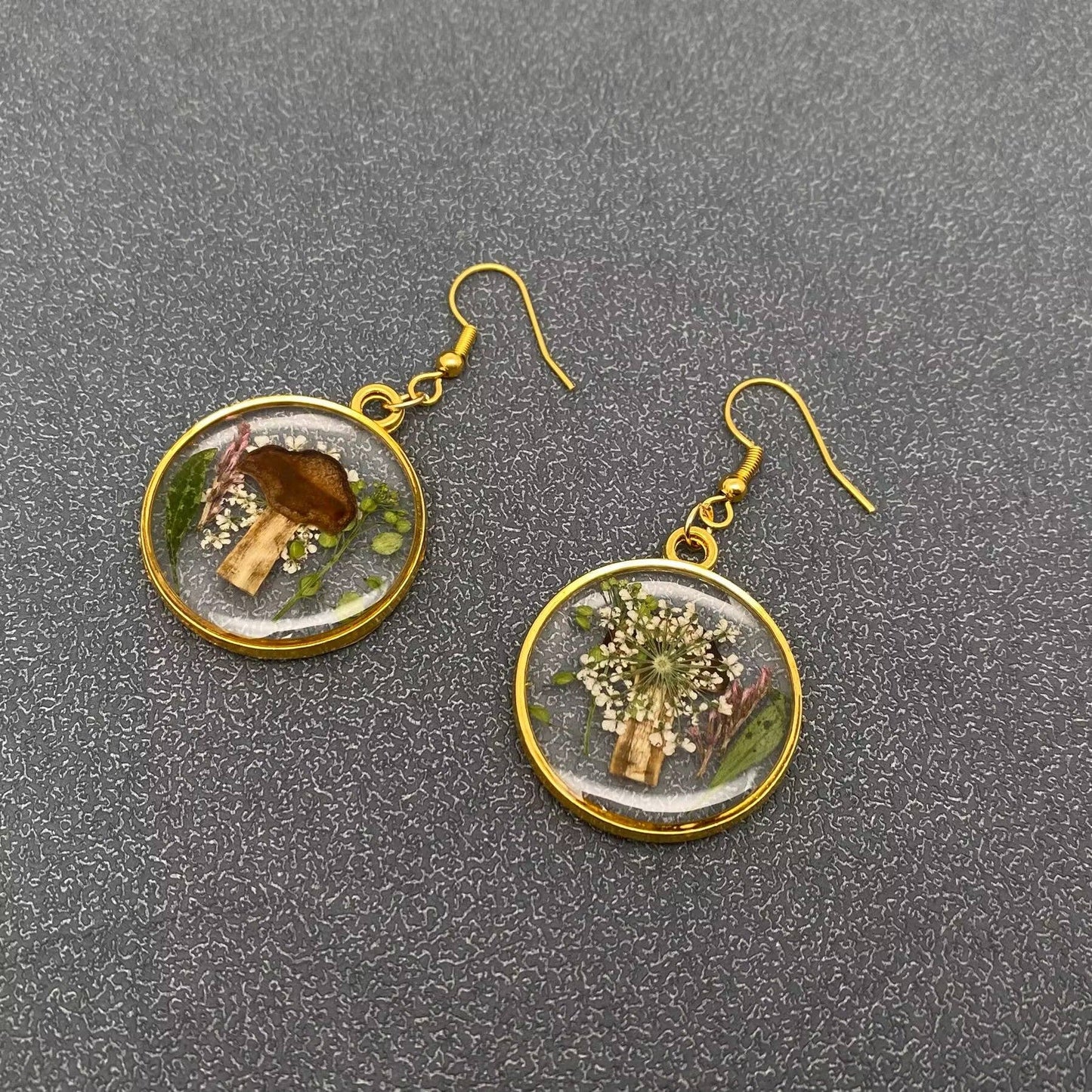 Dried Flowers & Mushroom Dangle Earrings