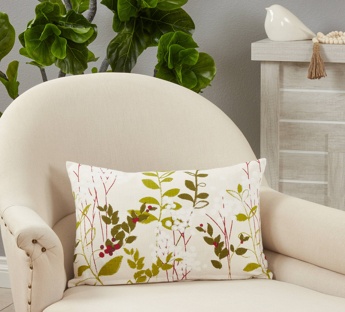 Botanical Throw Pillow With Holiday Design