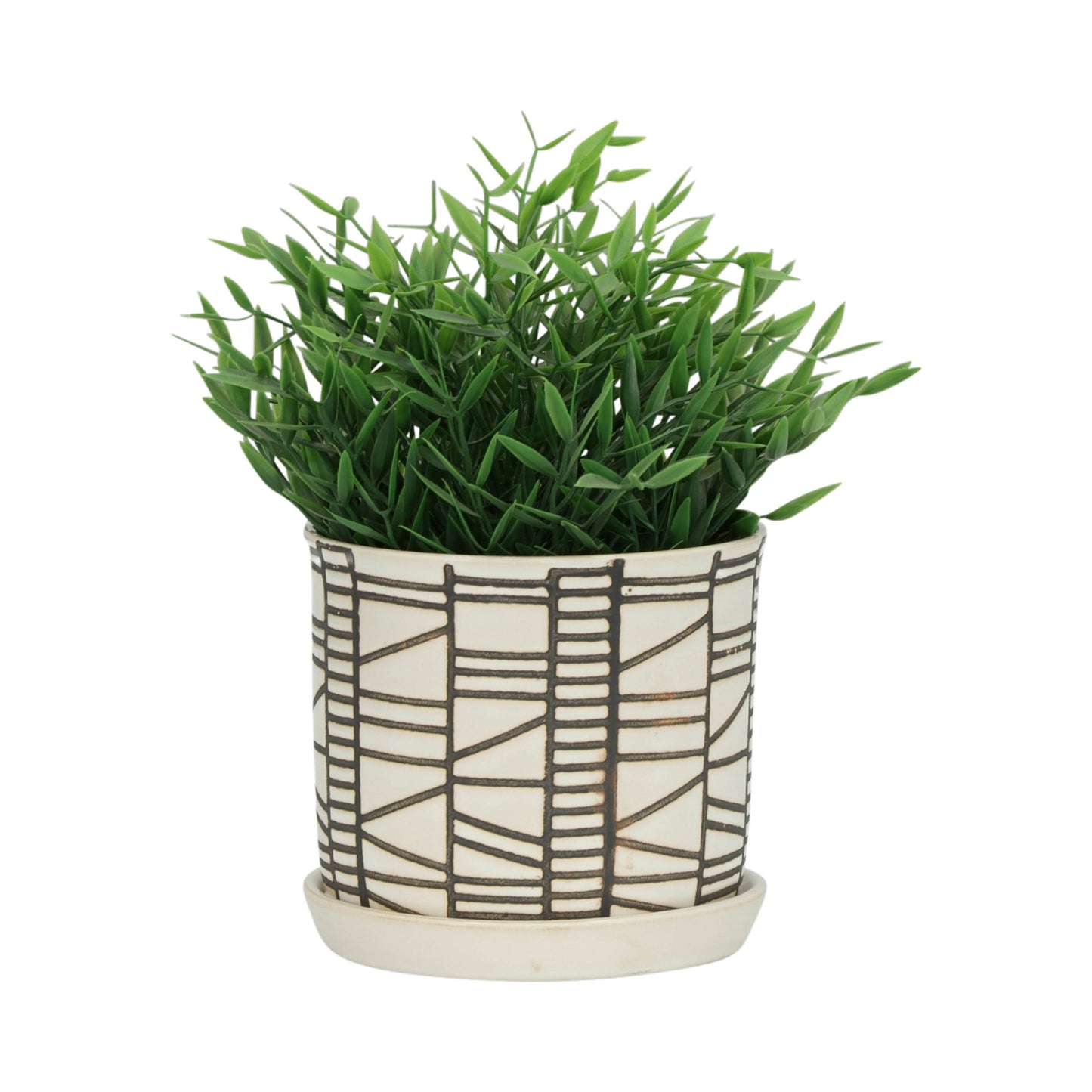 Beige Ceramic Geometric Planter & Saucer Two Sizes 6"/8"