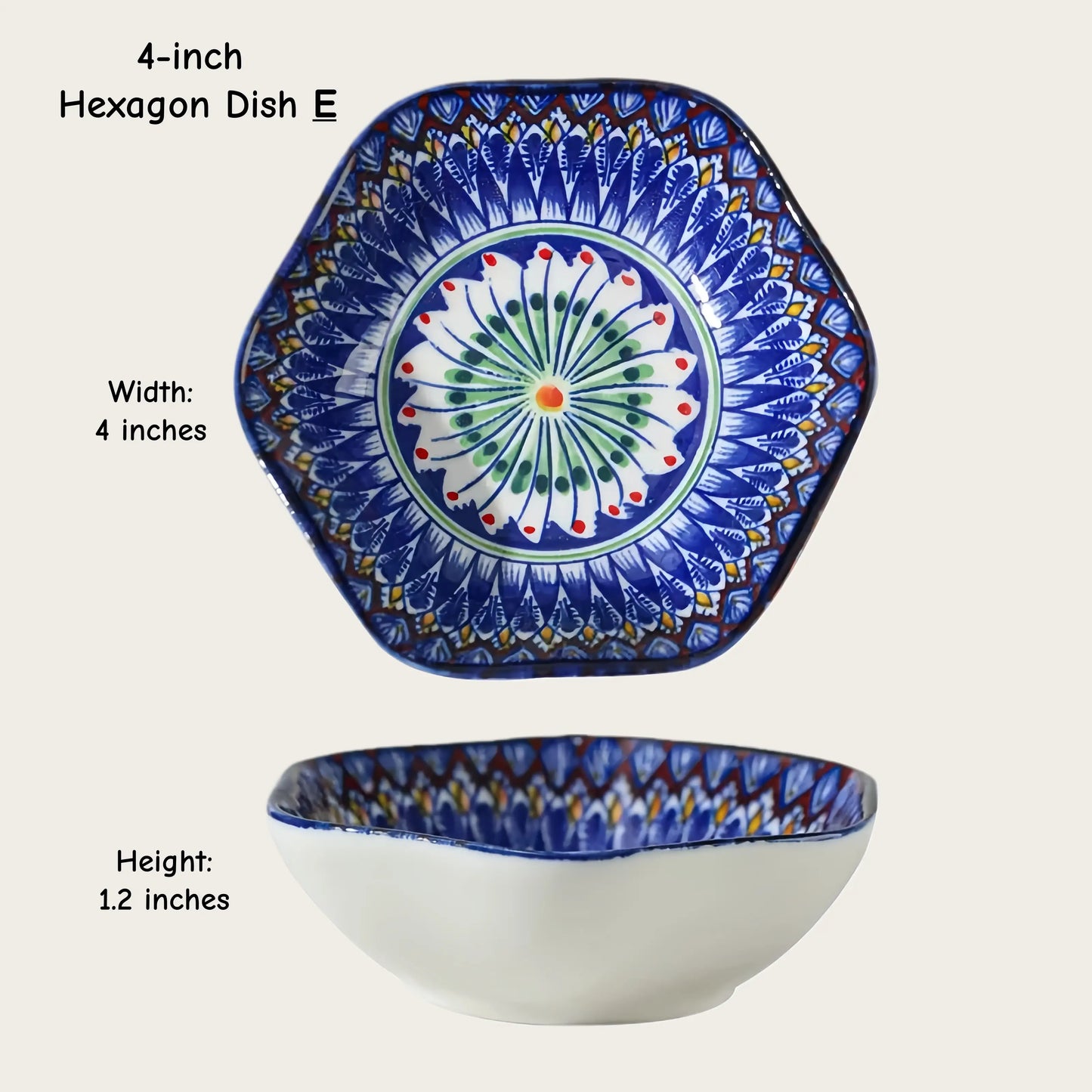 Moroccan Hexagon & Rose Ceramic Pinch Bowls (4-inch)