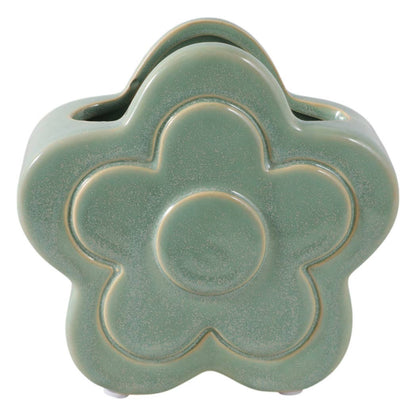 Green Ceramic Sculpted Flower Pencil Cup 6"