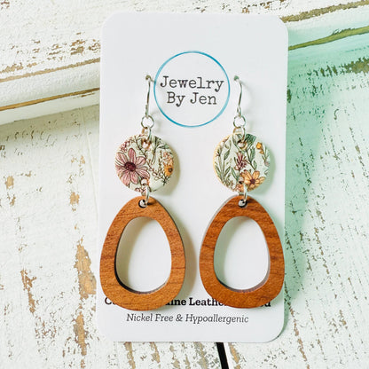 Wood Oblong & Calming Meadow Earrings