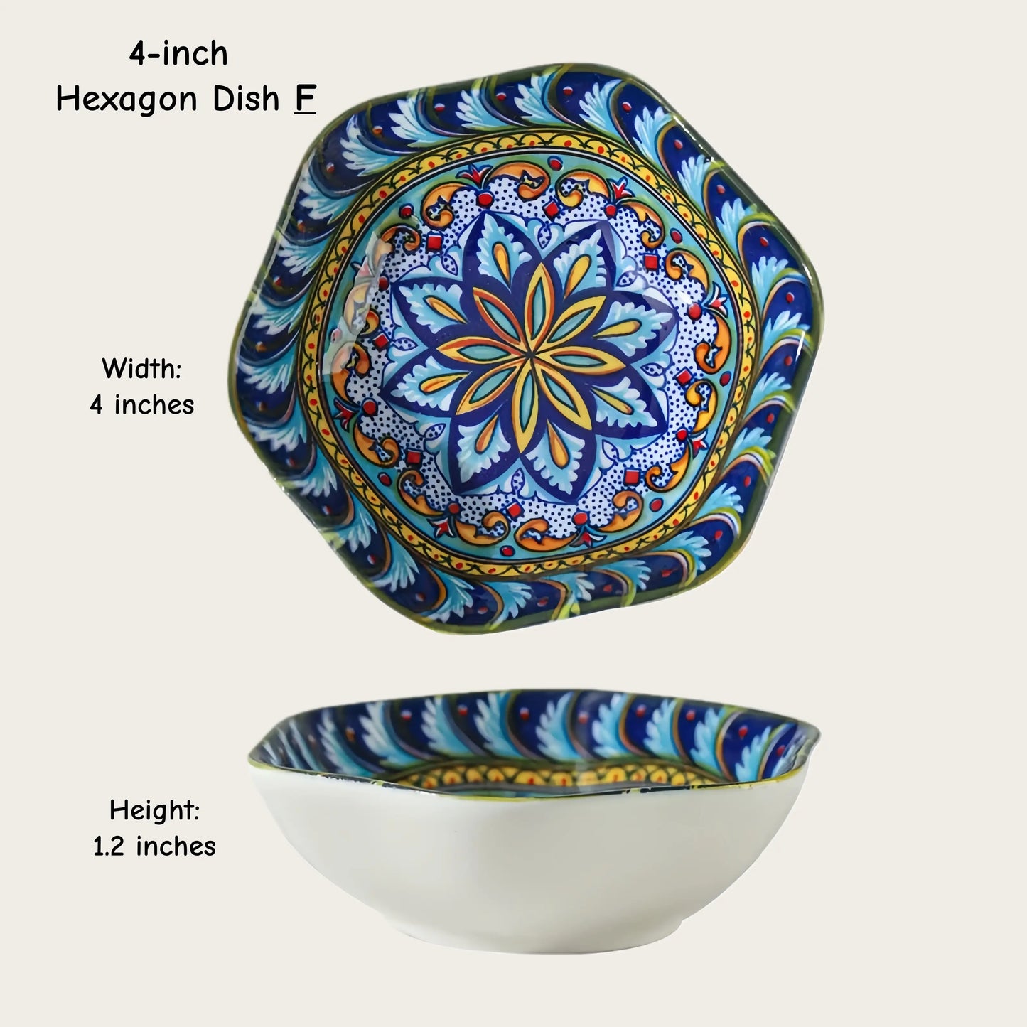 Moroccan Hexagon & Rose Ceramic Pinch Bowls (4-inch)