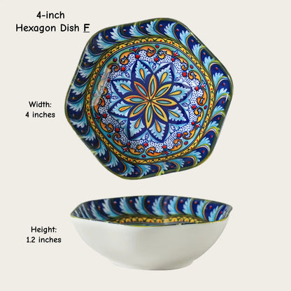 Moroccan Hexagon & Rose Ceramic Pinch Bowls (4-inch)