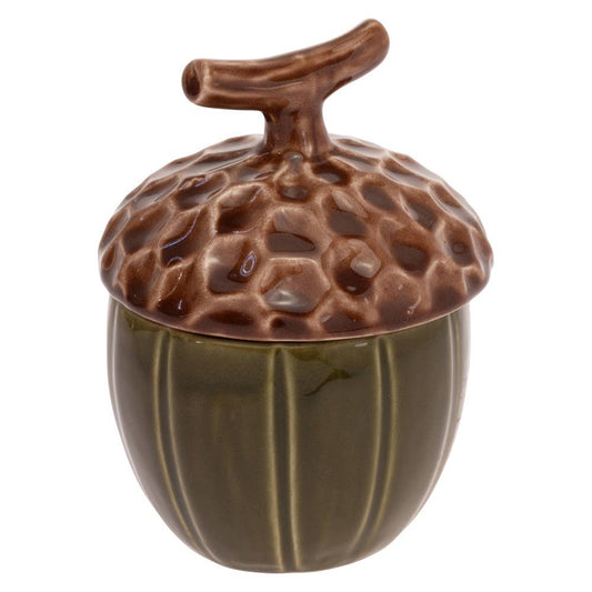 5.5" Tall Olive Green Acorn Ceramic Covered Jar
