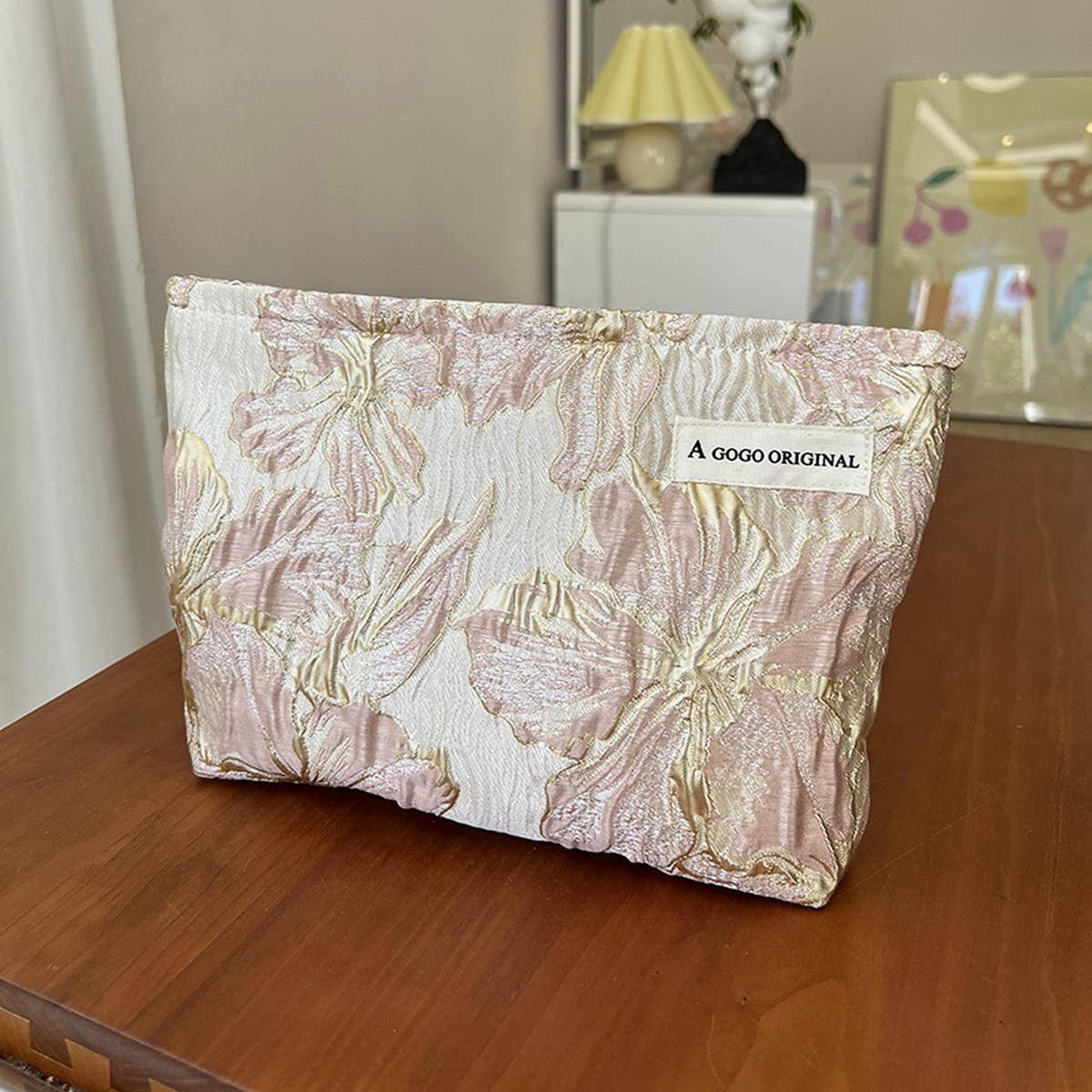 Jacquard Floral Makeup Bag Large Travel Pouch