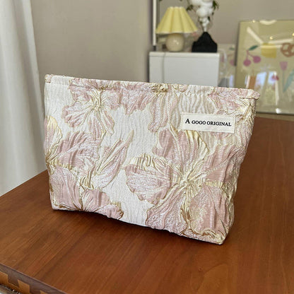 Jacquard Floral Makeup Bag Large Travel Pouch