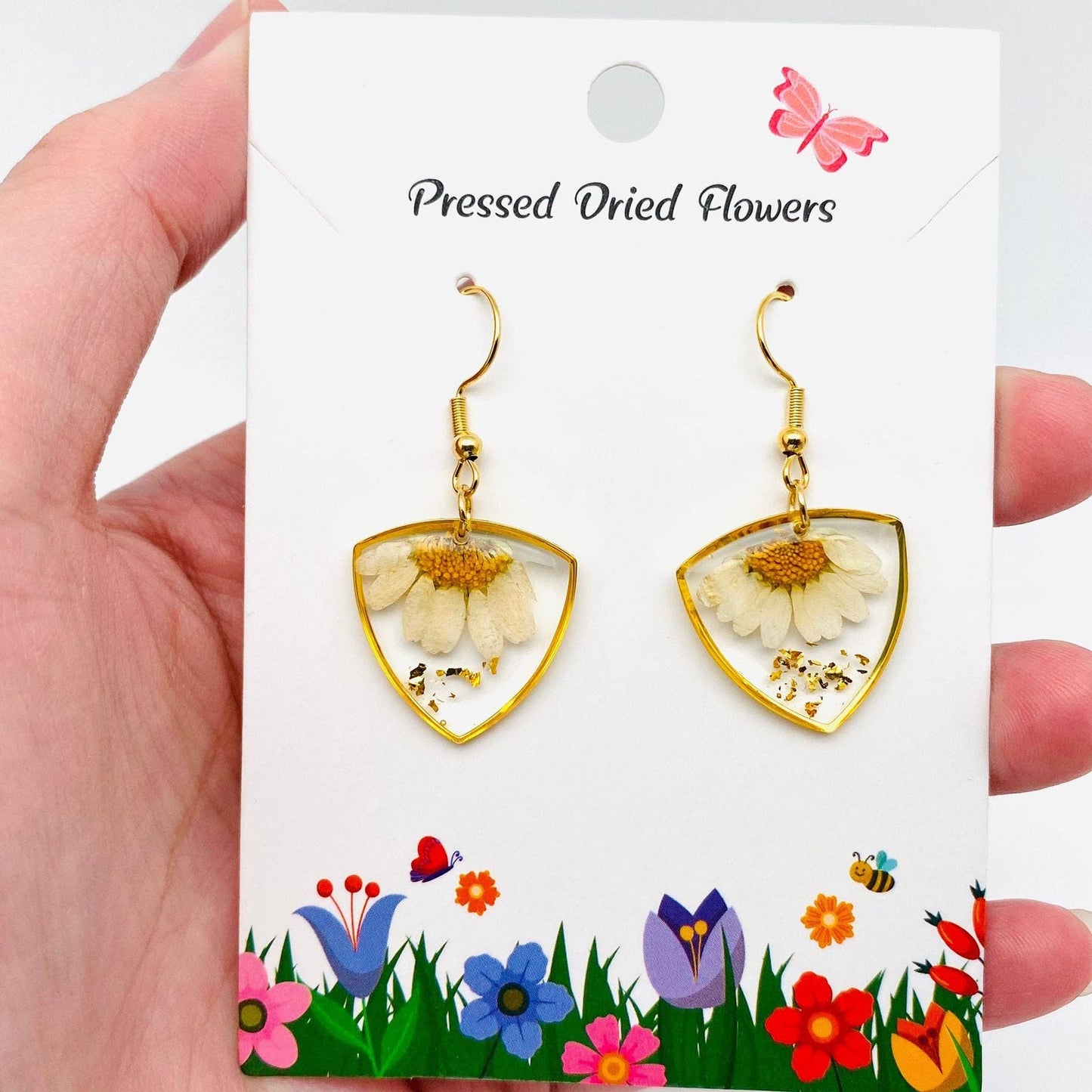 Genuine Dried Flower Pressed Daisy Dangle Earrings