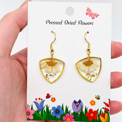 Genuine Dried Flower Pressed Daisy Dangle Earrings