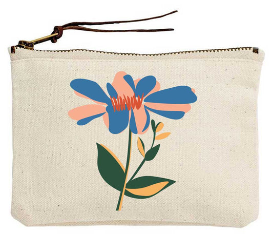 Large Striped Bloom Canvas Pouch