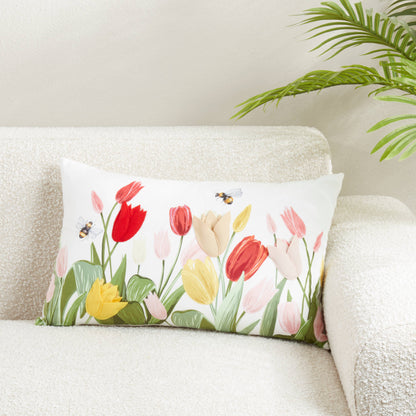 Charming Felt Applique Tulips Pillow