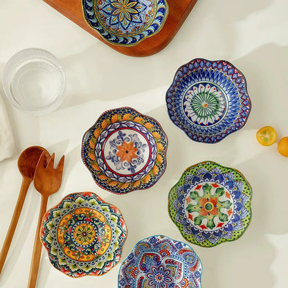 Moroccan Hexagon & Rose Ceramic Pinch Bowls (4-inch)