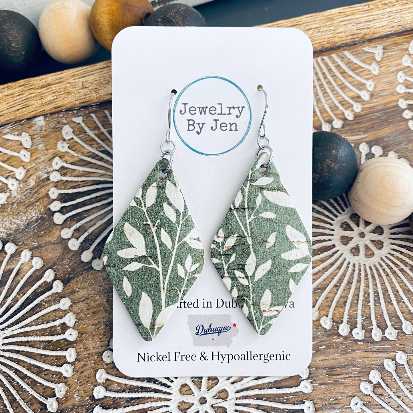 Lora Earrings: Green & White Willow