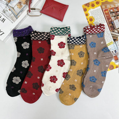 Women's Flower Pattern Crew Socks