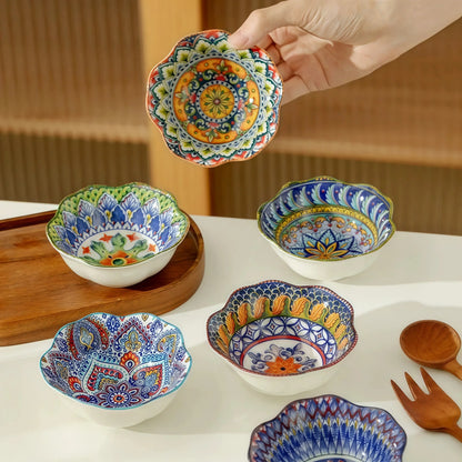 Moroccan Hexagon & Rose Ceramic Pinch Bowls (4-inch)