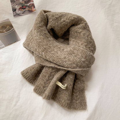 Avocado Green Wool Cable Knit Winter Scarf