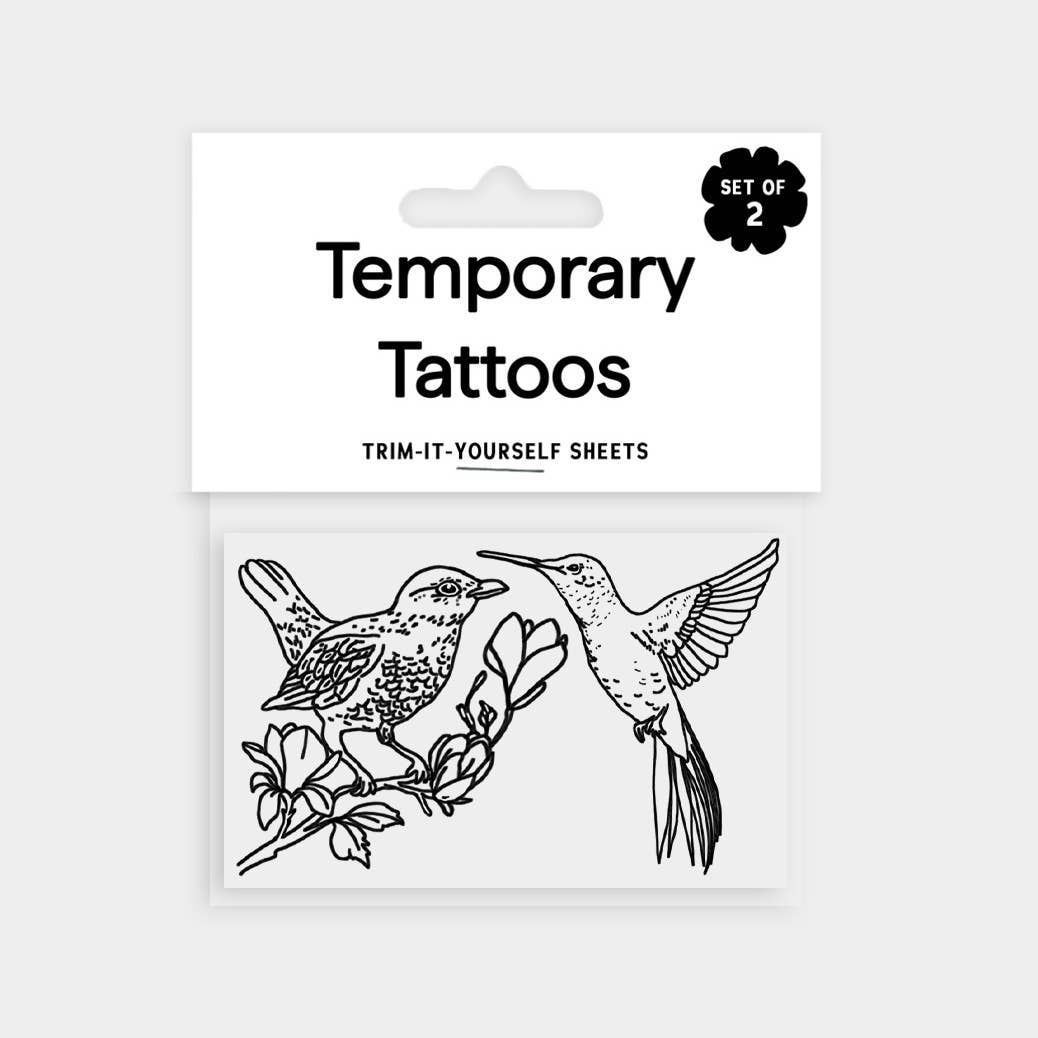 Blackbird and Hummingbird Temporary Tattoos