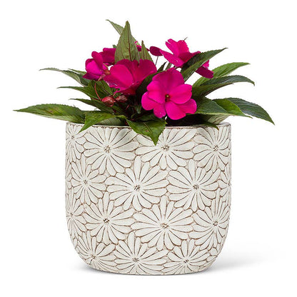 Lg Wht Daisy Round Planter-6"H-916