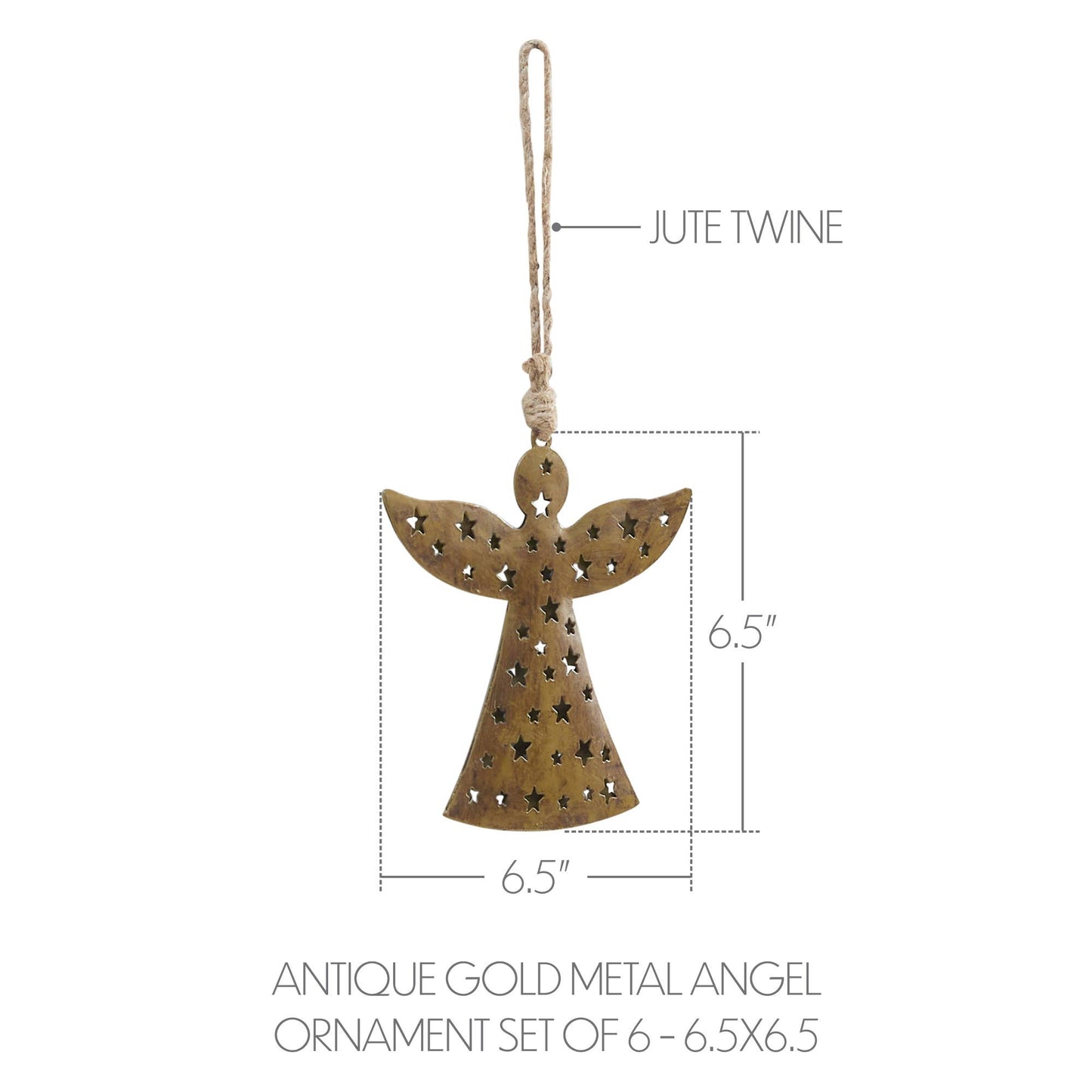 Antique Gold Metal Angel Ornament 6.5"