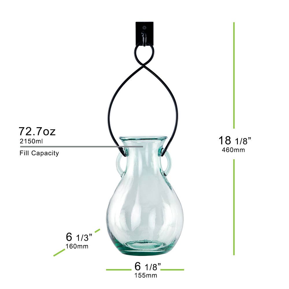 18" French Country Hanging Glass Vase & Wall Hook