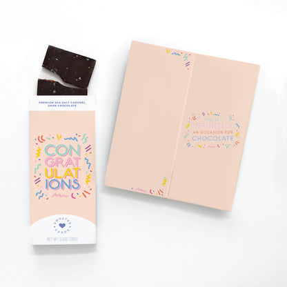 Congratulations Card & Premium Sea Salt Caramel Dark Chocolate Bar
