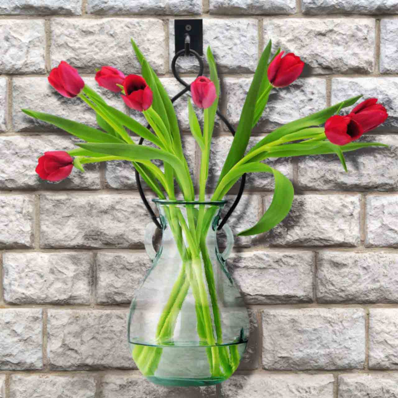 18" French Country Hanging Glass Vase & Wall Hook