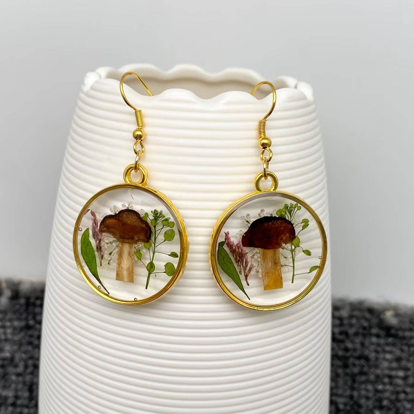 Dried Flowers & Mushroom Dangle Earrings