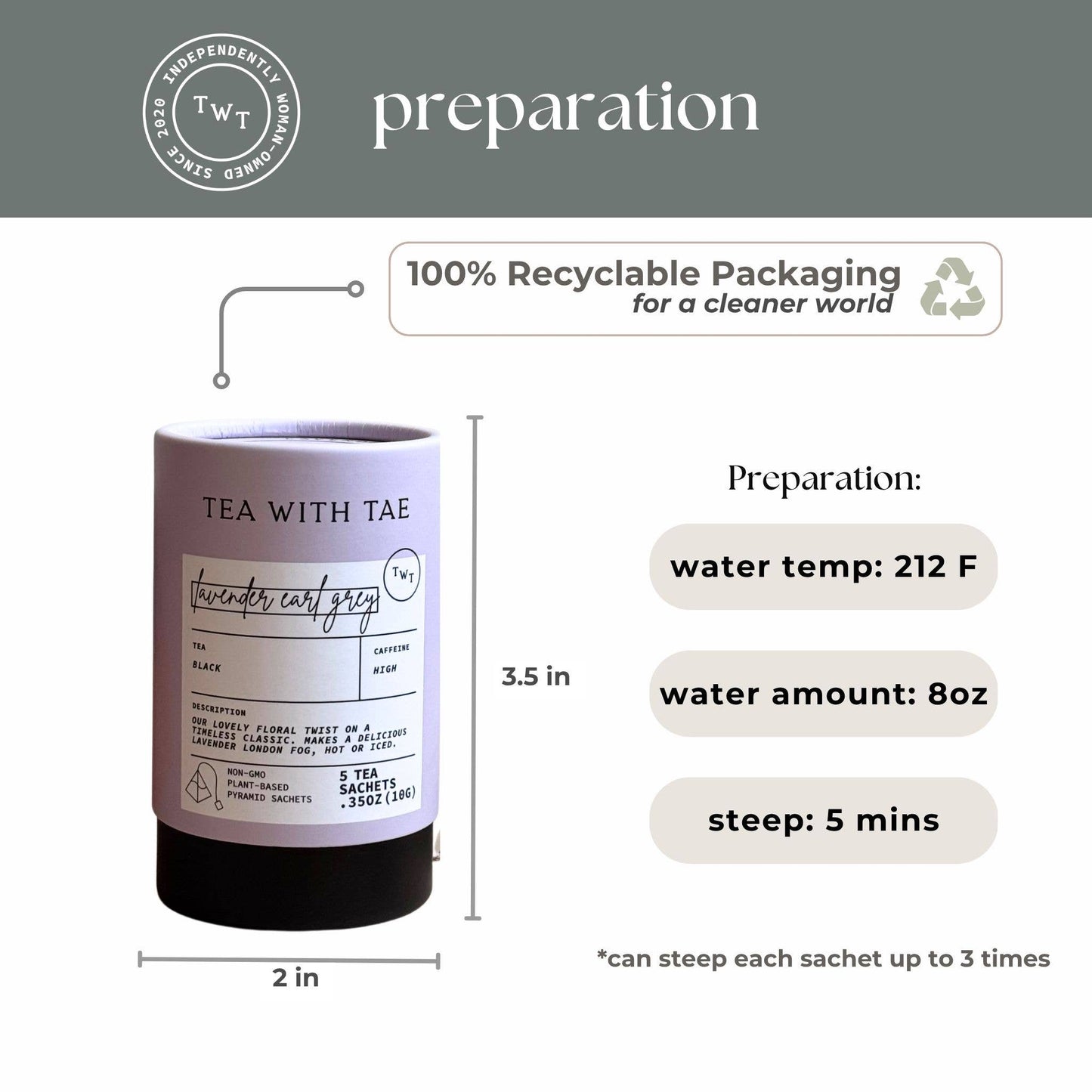 Lavender Earl Grey Black Tea Mini Tea Tube Gift (5 tea bags)