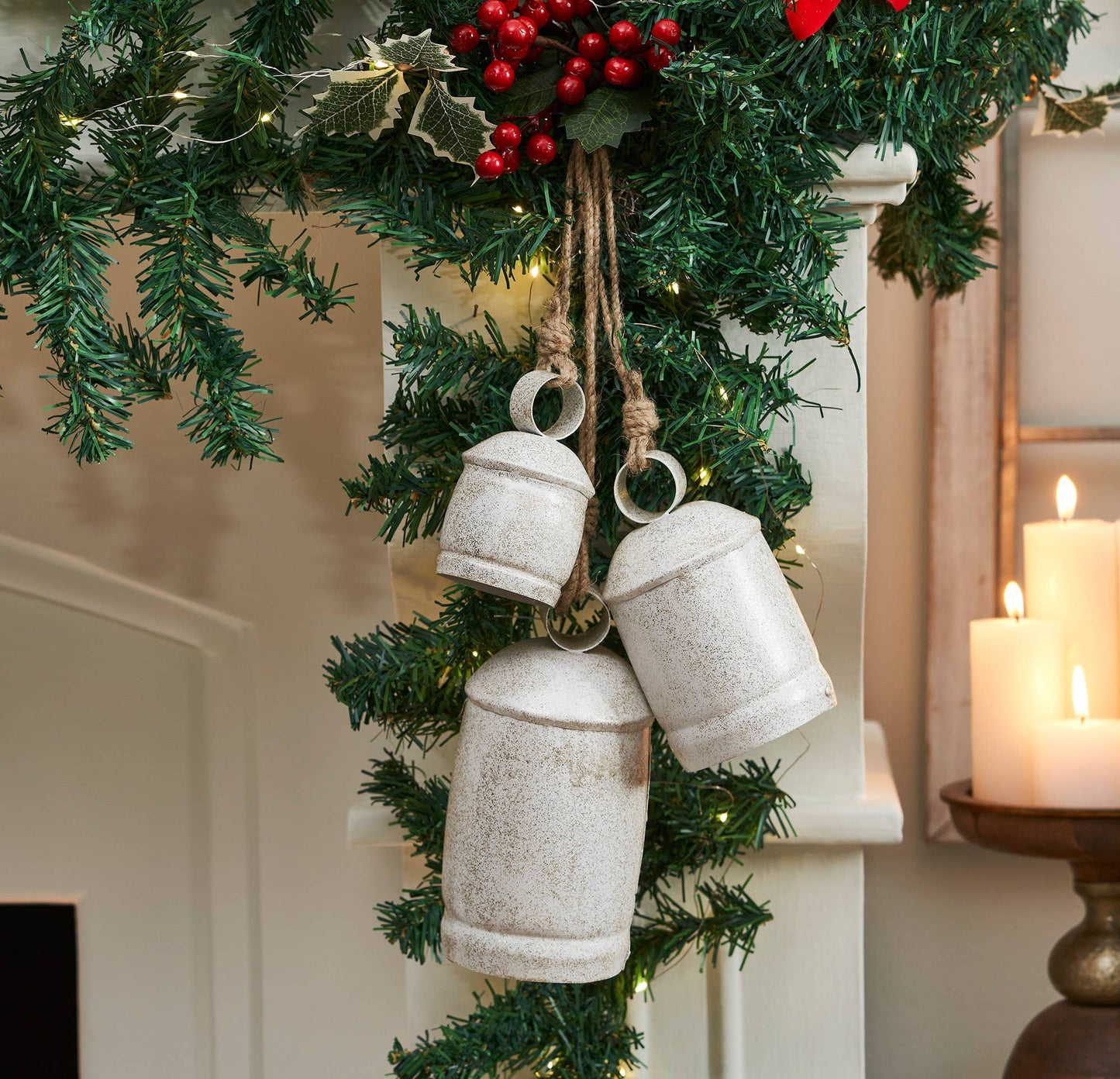 White Washed Gold Glitter Metal Bell Set 3pc